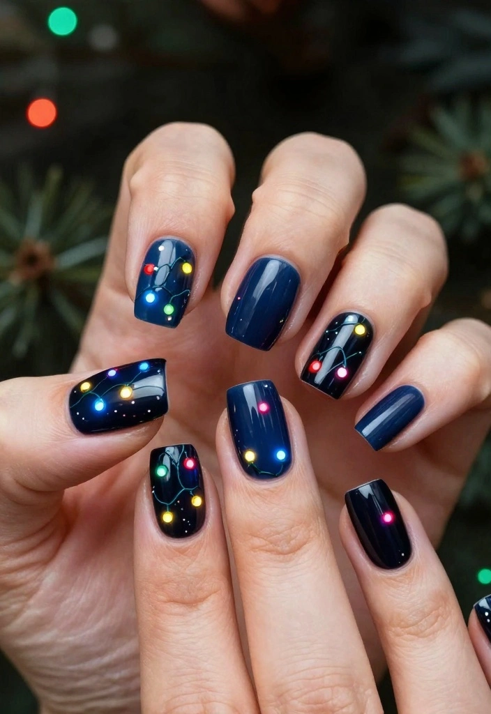 15 Adorable Christmas Tree Nails You Need to Try Before the Holiday Party! - 14. Holiday Lights 1