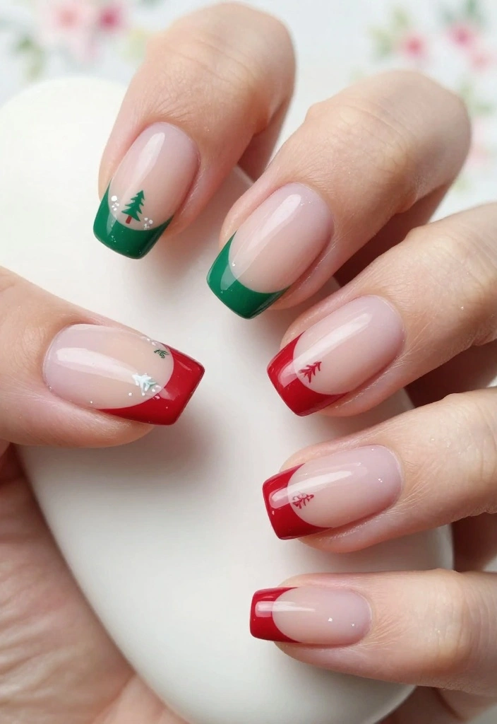 15 Adorable Christmas Tree Nails You Need to Try Before the Holiday Party! - 3. Festive French Tips 1