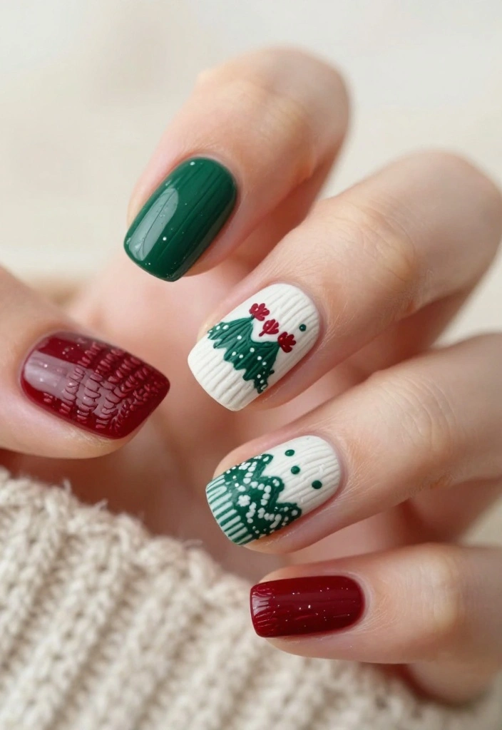 15 Adorable Christmas Tree Nails You Need to Try Before the Holiday Party! - 5. Cozy Sweater Patterns 1