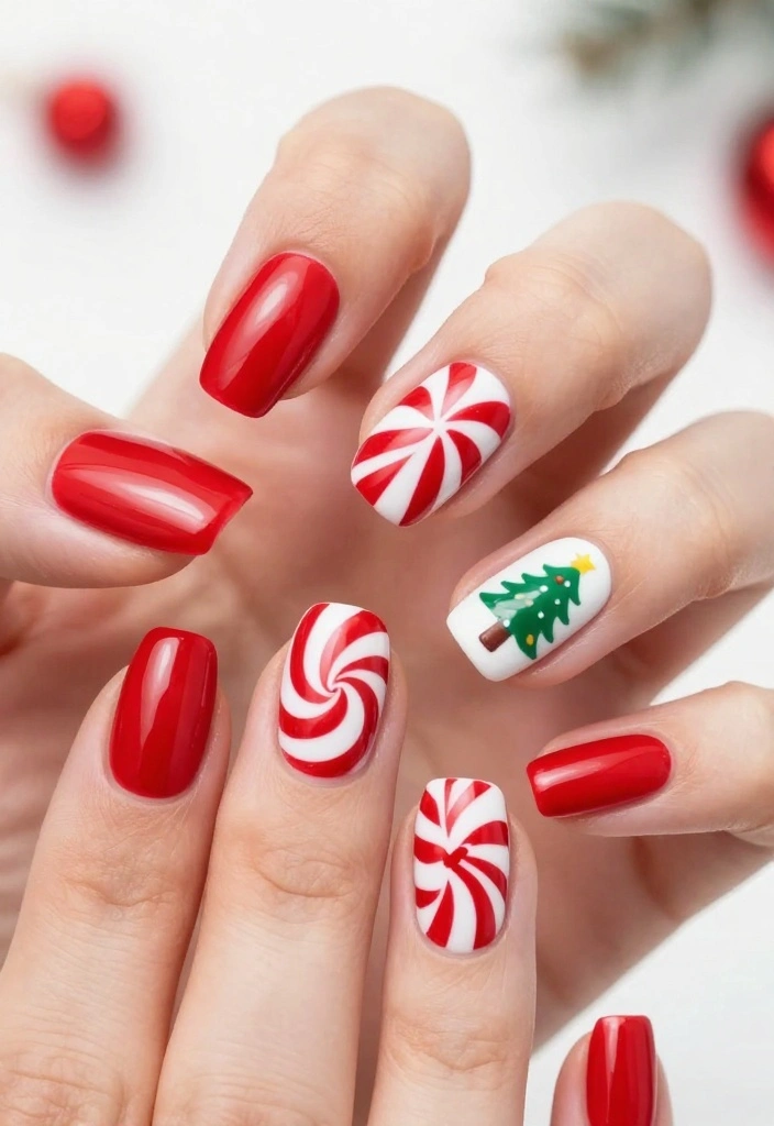 15 Adorable Christmas Tree Nails You Need to Try Before the Holiday Party! - 6. Candy Cane Stripes 1