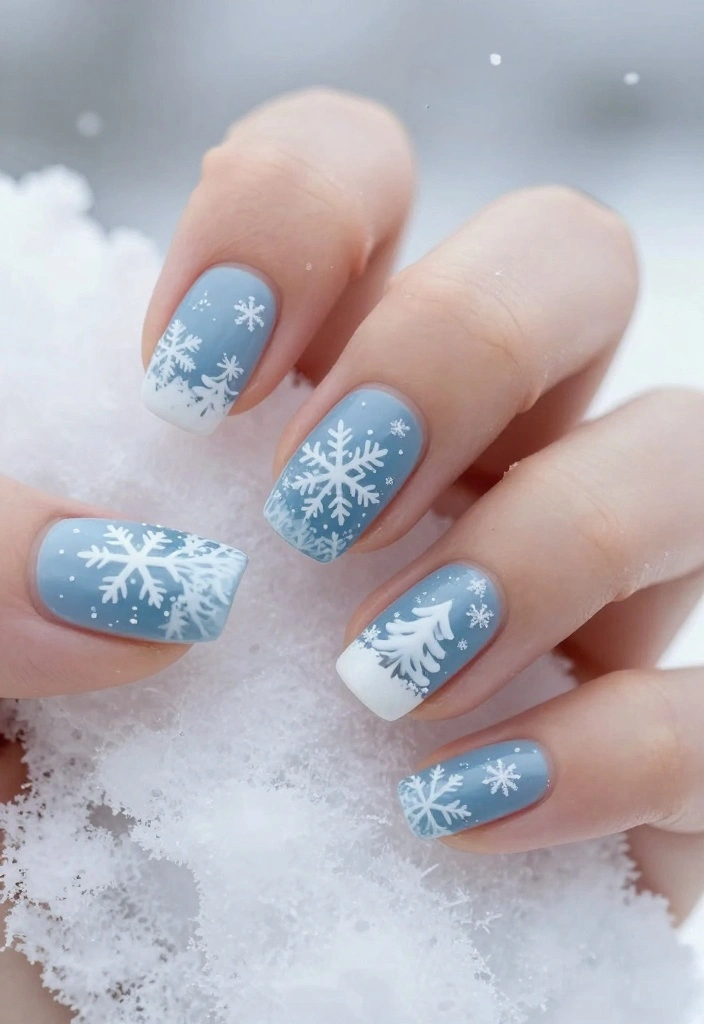 15 Adorable Christmas Tree Nails You Need to Try Before the Holiday Party! - 7. Winter Wonderland 1