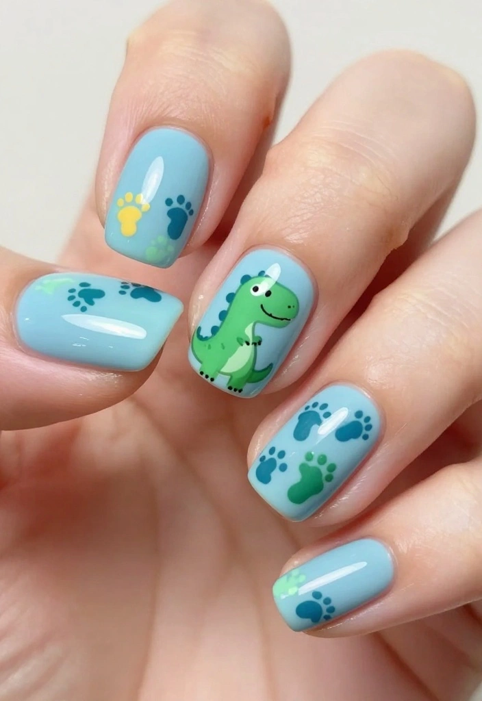 15 Adorable Dinosaur Nails Ideas You’ll Want to Show Off (Wait Until You See #7!) - 1. Cute T-Rex Nail Art 1