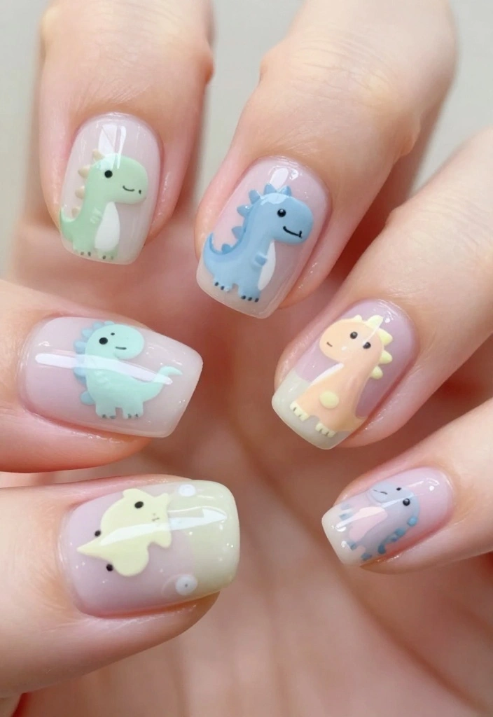 15 Adorable Dinosaur Nails Ideas You’ll Want to Show Off (Wait Until You See #7!) - 12. Pastel Dino Pop 1
