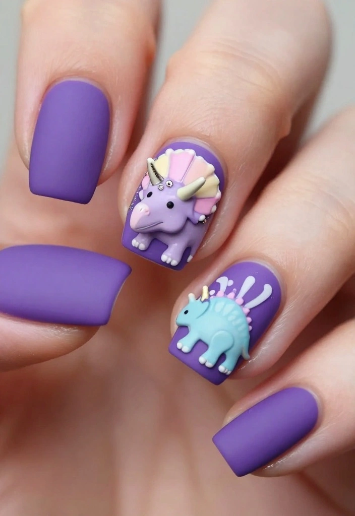 15 Adorable Dinosaur Nails Ideas You’ll Want to Show Off (Wait Until You See #7!) - 2. Triceratops Charm 1