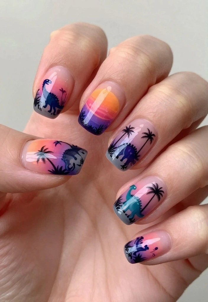 15 Adorable Dinosaur Nails Ideas You’ll Want to Show Off (Wait Until You See #7!) - 3. Dino Landscape 1