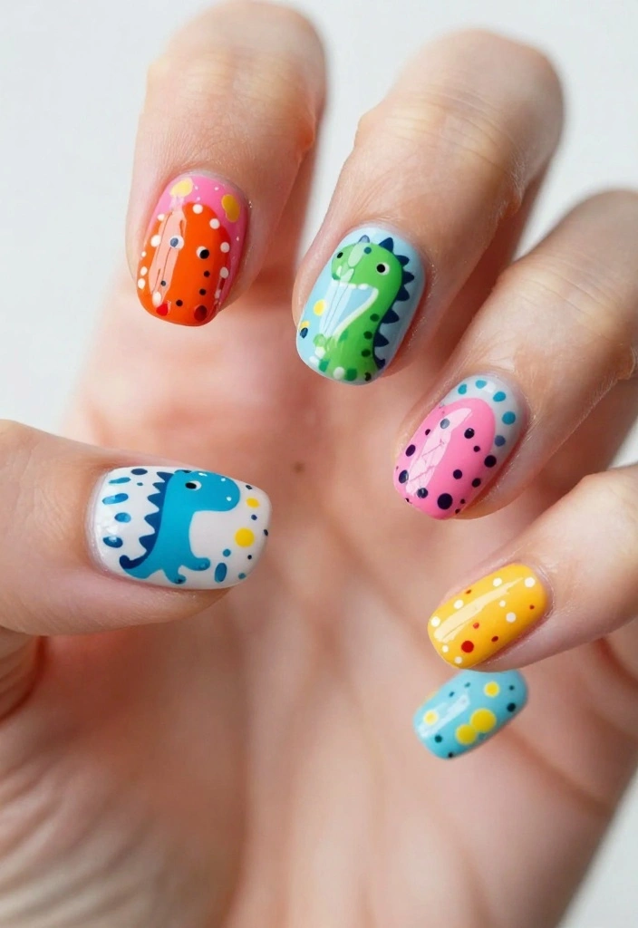 15 Adorable Dinosaur Nails Ideas You’ll Want to Show Off (Wait Until You See #7!) - 5. Dino Egg Splatter 1