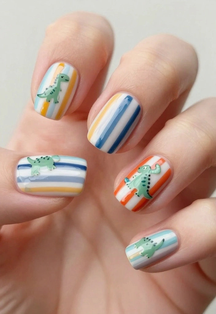 15 Adorable Dinosaur Nails Ideas You’ll Want to Show Off (Wait Until You See #7!) - 8. Dino Stripes 1