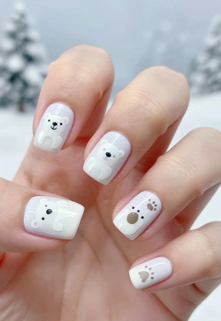15 Adorable Winter Nails for Short Nails You'll Want to Show Off! - 11. Polar Bear Paws 1