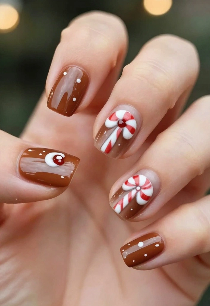 15 Adorable Winter Nails for Short Nails You'll Want to Show Off! - 13. Gingerbread Charm 1