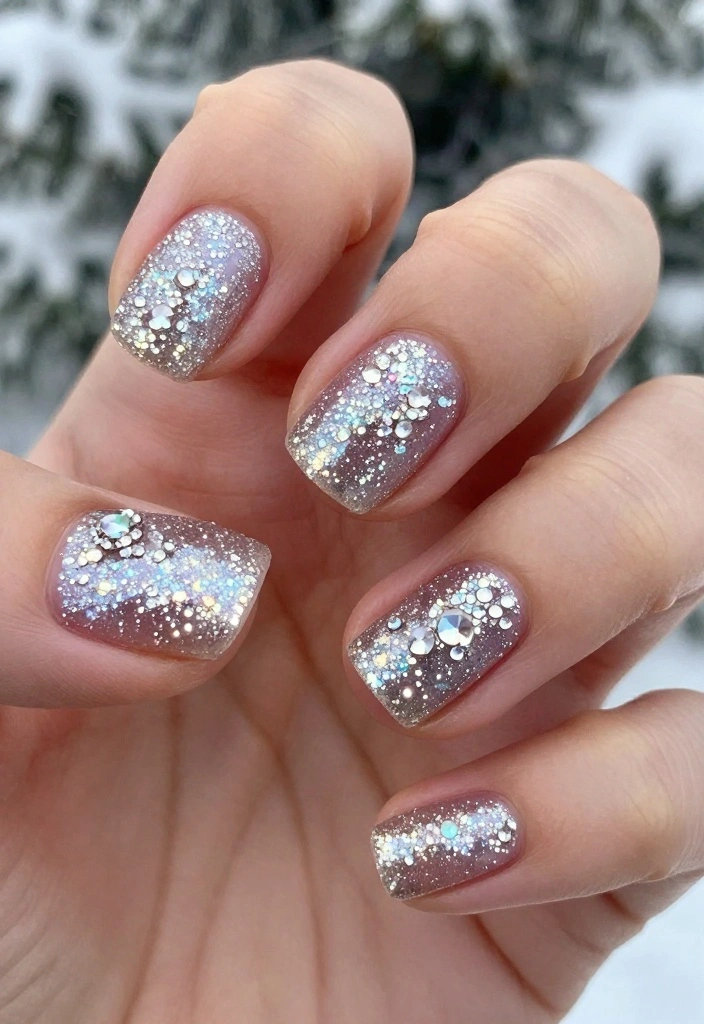 15 Adorable Winter Nails for Short Nails You'll Want to Show Off! - 4. Glittery Snowdrift 1