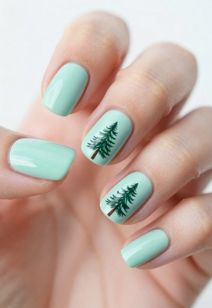 15 Adorable Winter Nails for Short Nails You'll Want to Show Off! - 5. Minimalist Winter Trees 1