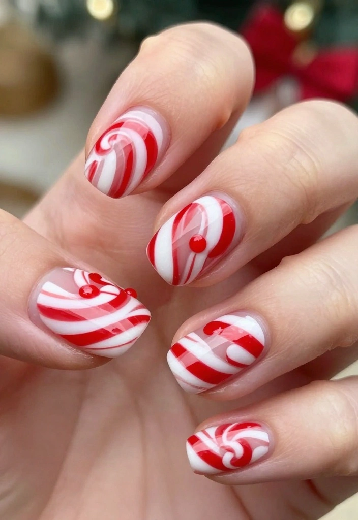 15 Adorable Winter Nails for Short Nails You'll Want to Show Off! - 6. Frosted Candy Canes 1