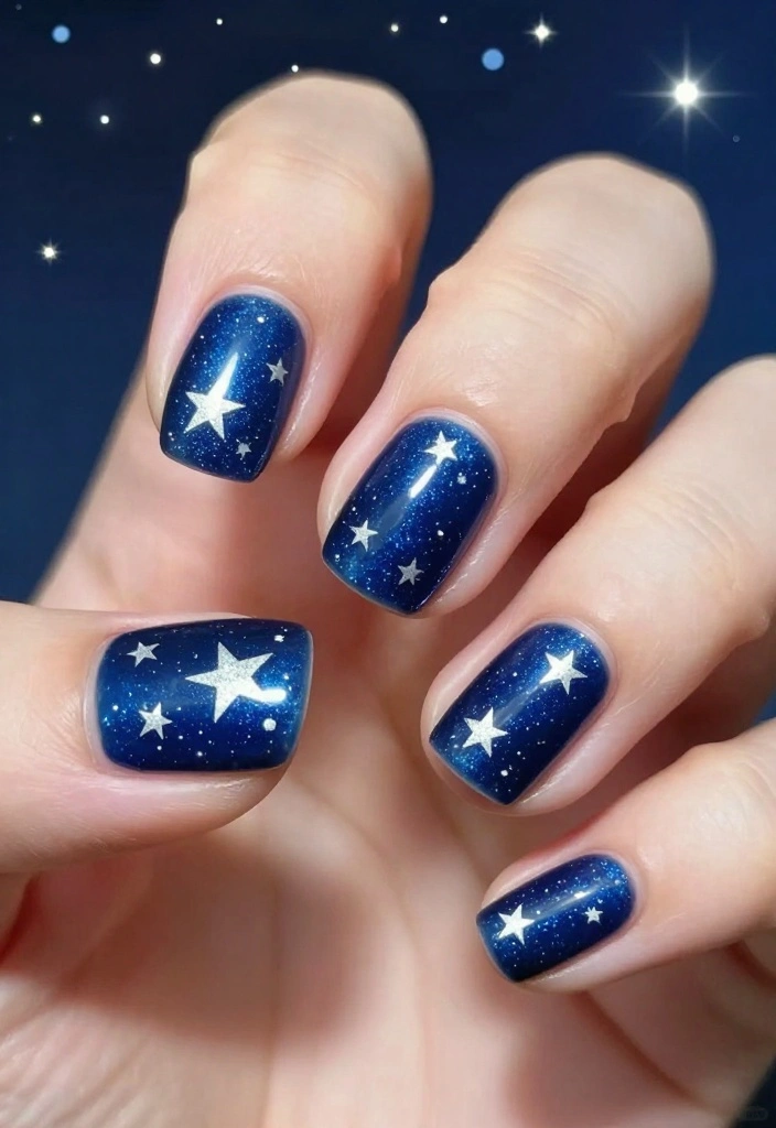 15 Adorable Winter Nails for Short Nails You'll Want to Show Off! - 8. Shimmering Silver Stars 1