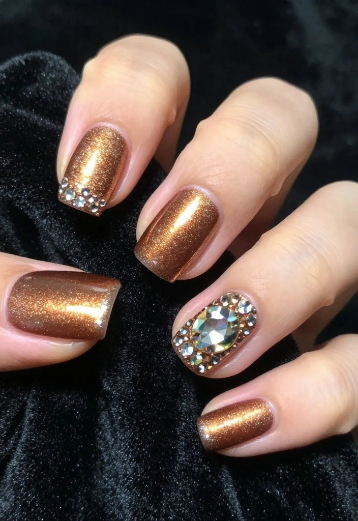 15 Bronze Nail Inspirations You Can't Ignore! - 7. Bronze with Rhinestones 1