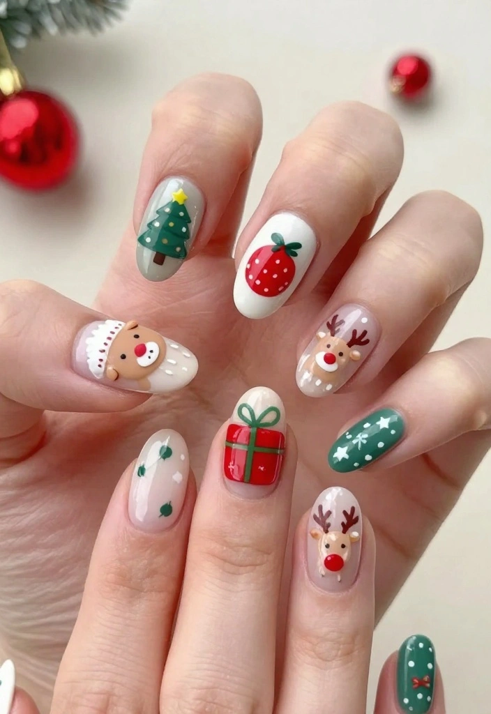 15 Christmas Almond Nails That Perfectly Capture the Holiday Spirit! 🎊 - 13. Holiday Icons 1