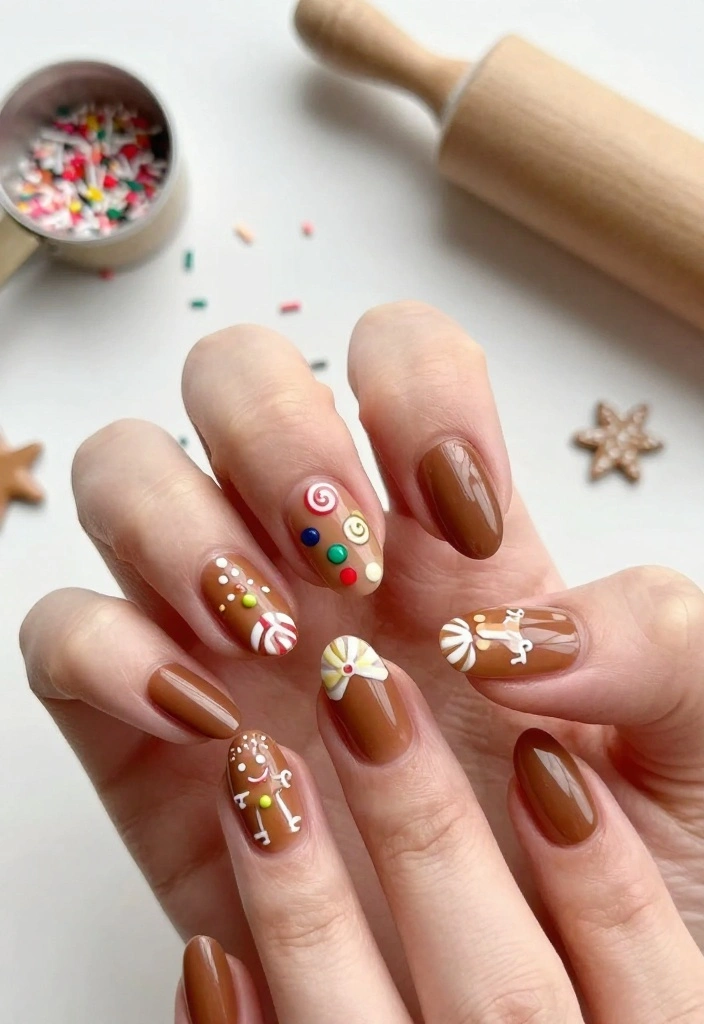 15 Christmas Almond Nails That Perfectly Capture the Holiday Spirit! 🎊 - 3. Festive Gingerbread Designs 1