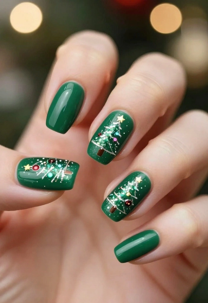 15 Christmas Almond Nails That Perfectly Capture the Holiday Spirit! 🎊 - 4. Christmas Tree Sparkle 1