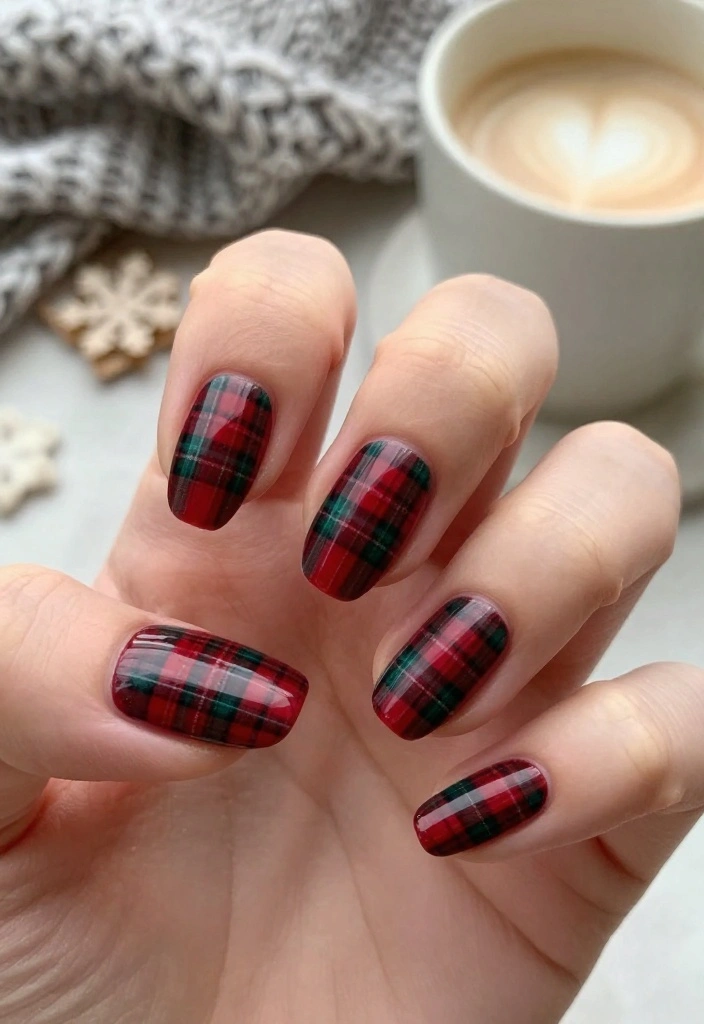 15 Christmas Almond Nails That Perfectly Capture the Holiday Spirit! 🎊 - 5. Classic Plaid Patterns 1