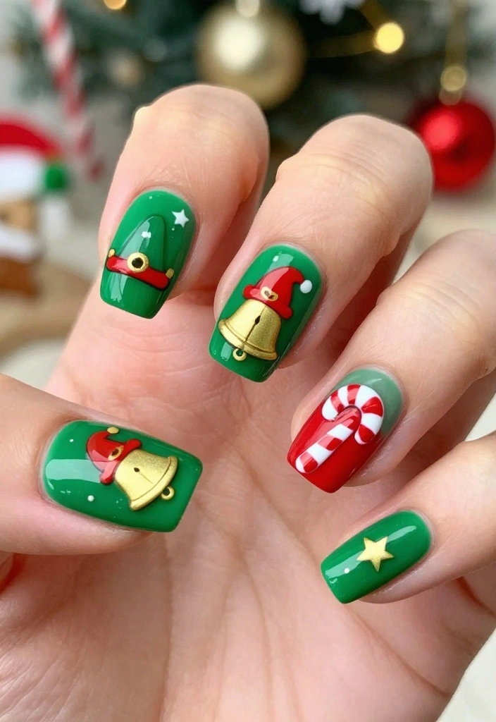 15 Christmas Light Nail Designs To Try This Holiday Season! - 7. Elf-Inspired Nails 1
