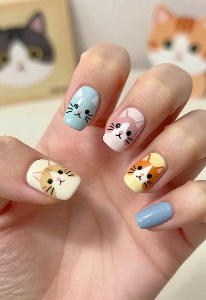15 Cute Animal Nail Ideas That Will Make You the Talk of the Town! - 1. Adorable Kitty Faces 1