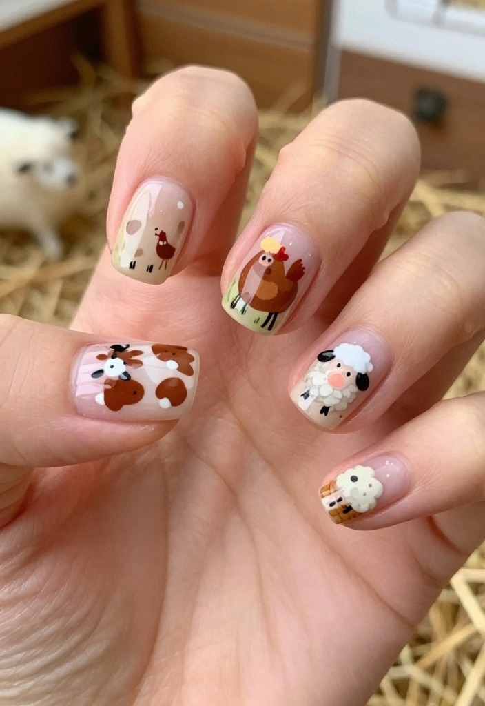 15 Cute Animal Nail Ideas That Will Make You the Talk of the Town! - 10. Farmyard Favorites 1