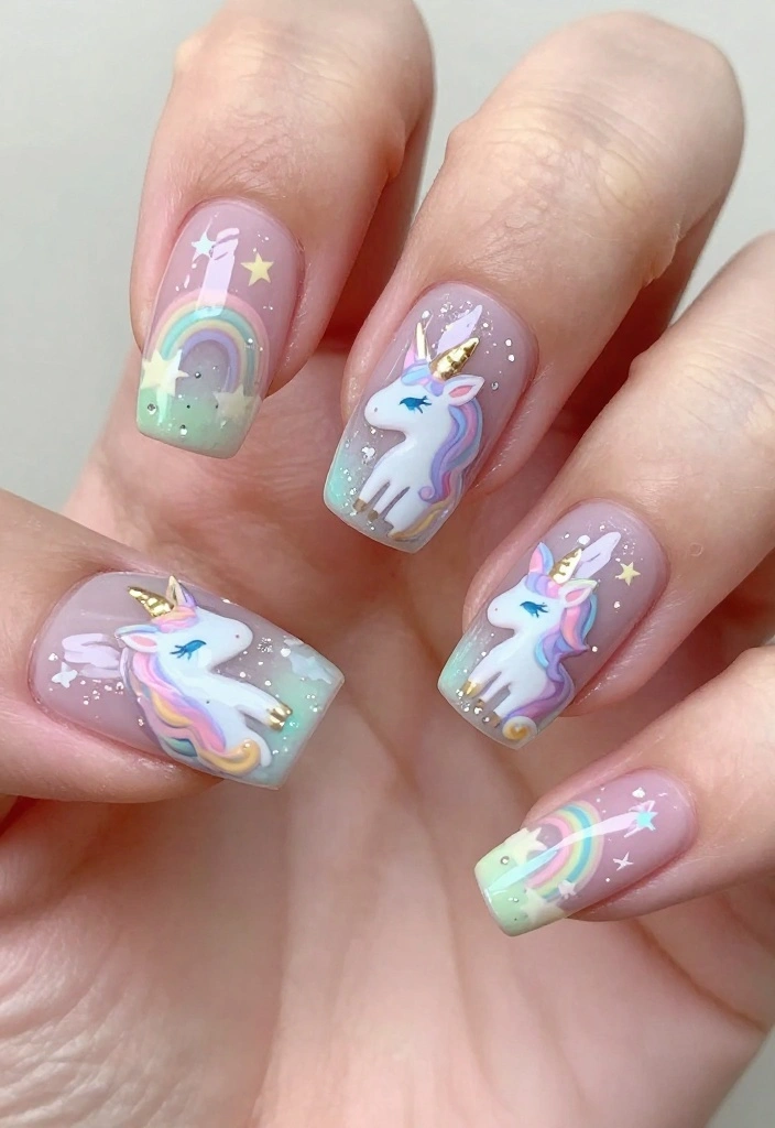 15 Cute Animal Nail Ideas That Will Make You the Talk of the Town! - 12. Majestic Unicorns 1
