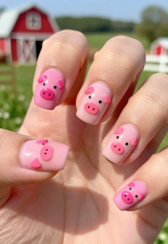 15 Cute Animal Nail Ideas That Will Make You the Talk of the Town! - 13. Playful Pigs 1
