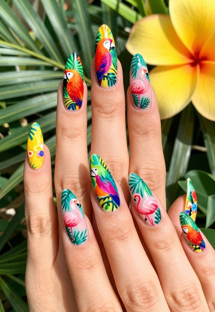 15 Cute Animal Nail Ideas That Will Make You the Talk of the Town! - 15. Tropical Birds 1