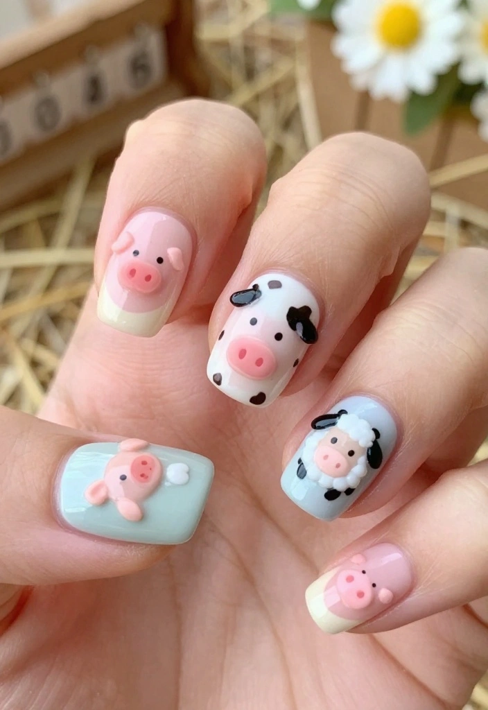15 Cute Animal Nail Ideas That Will Make You the Talk of the Town! - 5. Cute Farm Animals 1