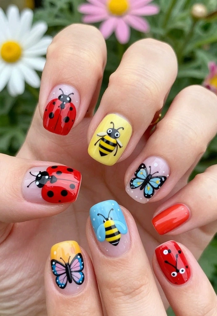 15 Cute Animal Nail Ideas That Will Make You the Talk of the Town! - 7. Sweet Insects 1