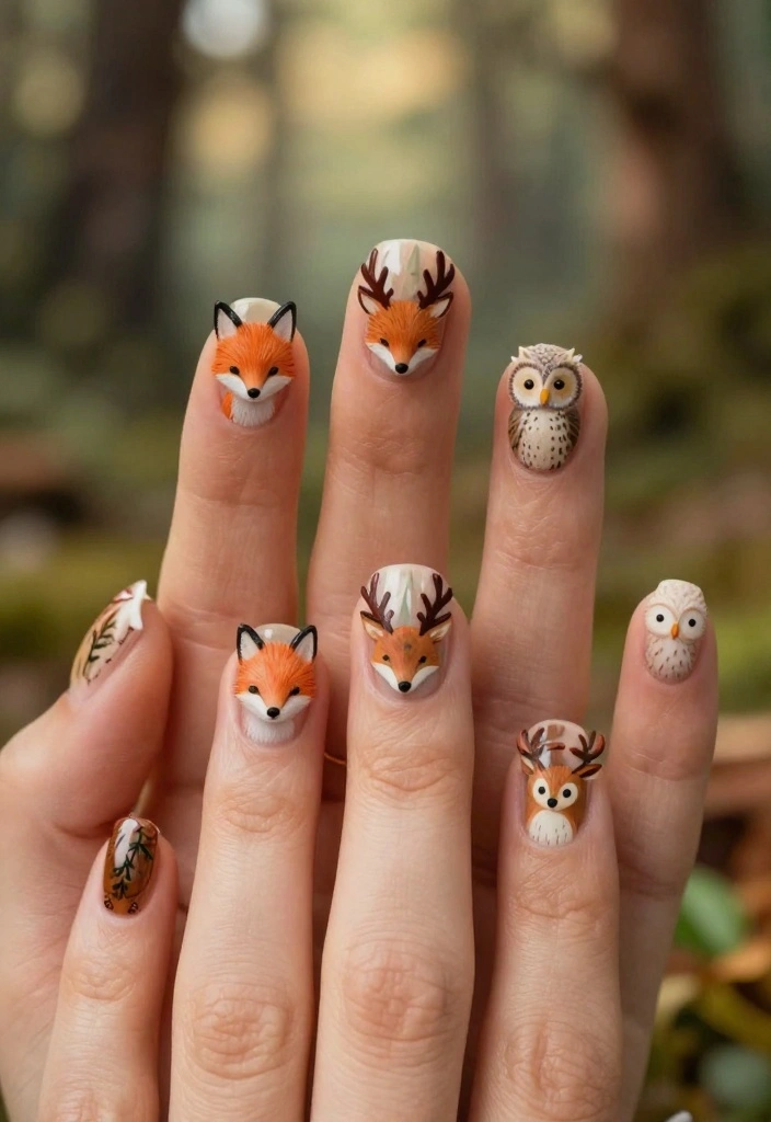 15 Cute Animal Nail Ideas That Will Make You the Talk of the Town! - 8. Whimsical Woodland Creatures 1