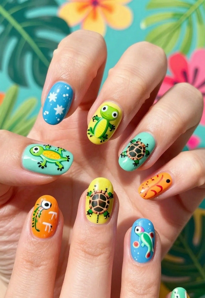 15 Cute Animal Nail Ideas That Will Make You the Talk of the Town! - 9. Cute Reptiles 1