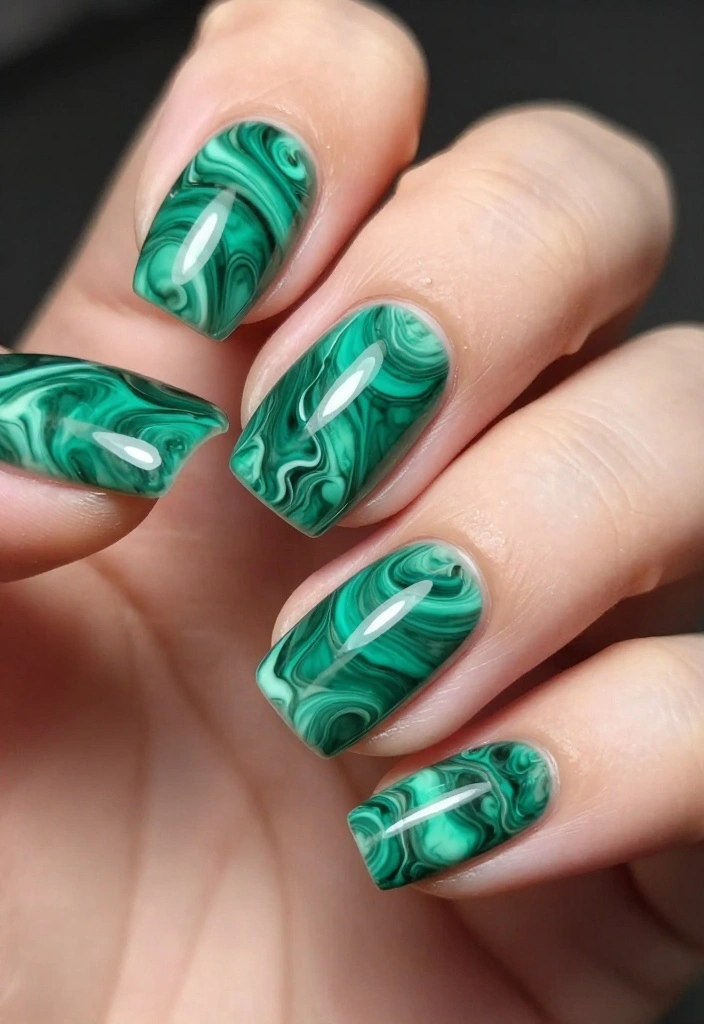 15 Easy DIY Emerald Nails Designs That Even Beginners Can Master! - 11. Emerald Marble Effect 1