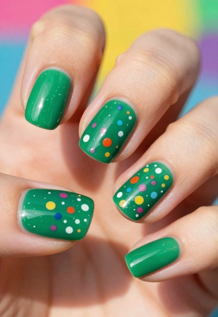 15 Easy DIY Emerald Nails Designs That Even Beginners Can Master! - 13. Confetti Emerald Nails 1