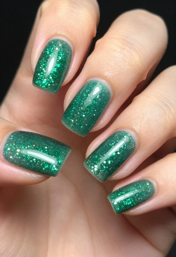 15 Easy DIY Emerald Nails Designs That Even Beginners Can Master! - 15. Emerald Glitter Fade 1