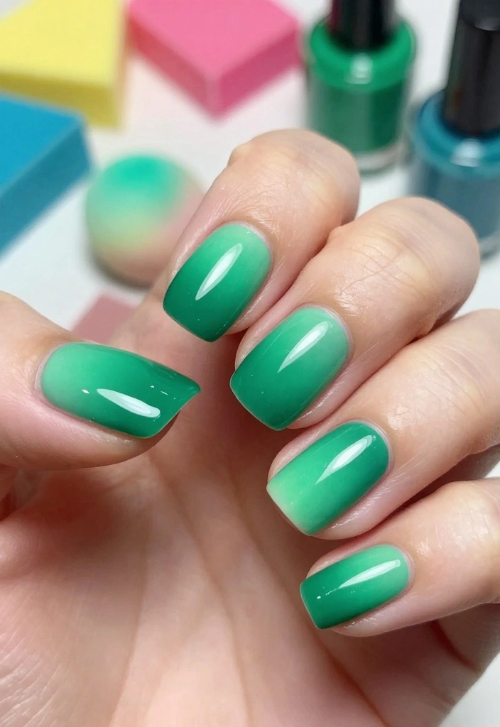 15 Easy DIY Emerald Nails Designs That Even Beginners Can Master! - 2. Emerald Ombre 1