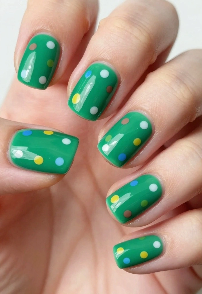 15 Easy DIY Emerald Nails Designs That Even Beginners Can Master! - 9. Emerald Dots 1