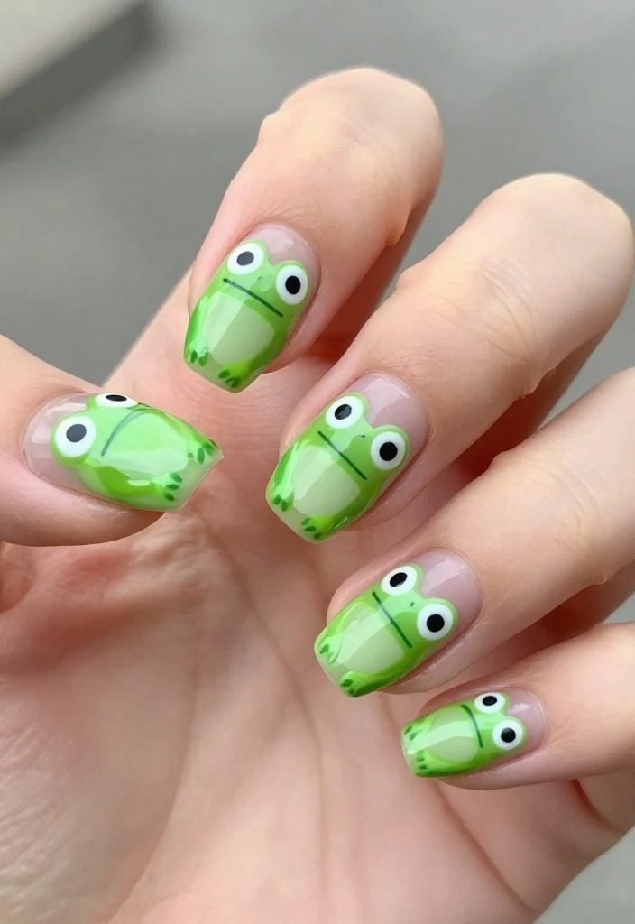15 Easy Frog Nails Designs That Will Get You Noticed! - 1. Whimsical Frog Faces 1