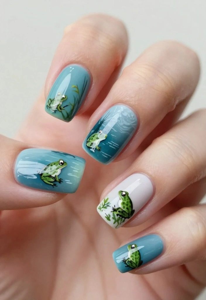 15 Easy Frog Nails Designs That Will Get You Noticed! - 11. Frog Reflection 1