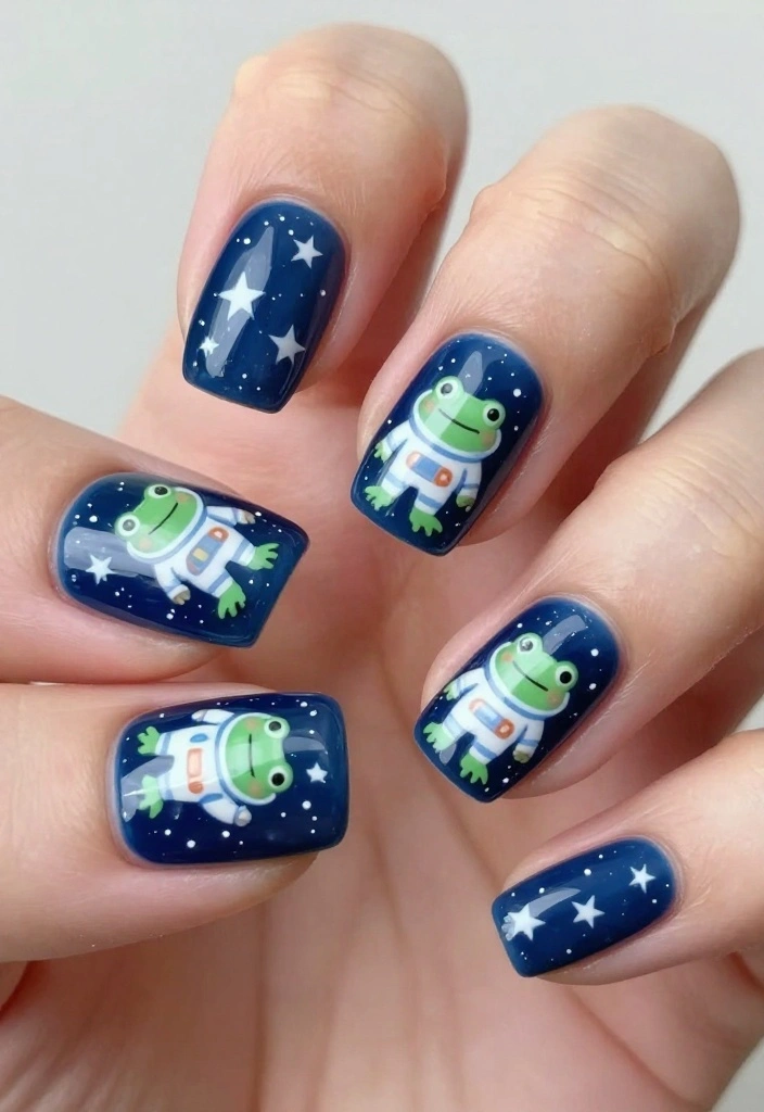 15 Easy Frog Nails Designs That Will Get You Noticed! - 14. Frogs in Space 1