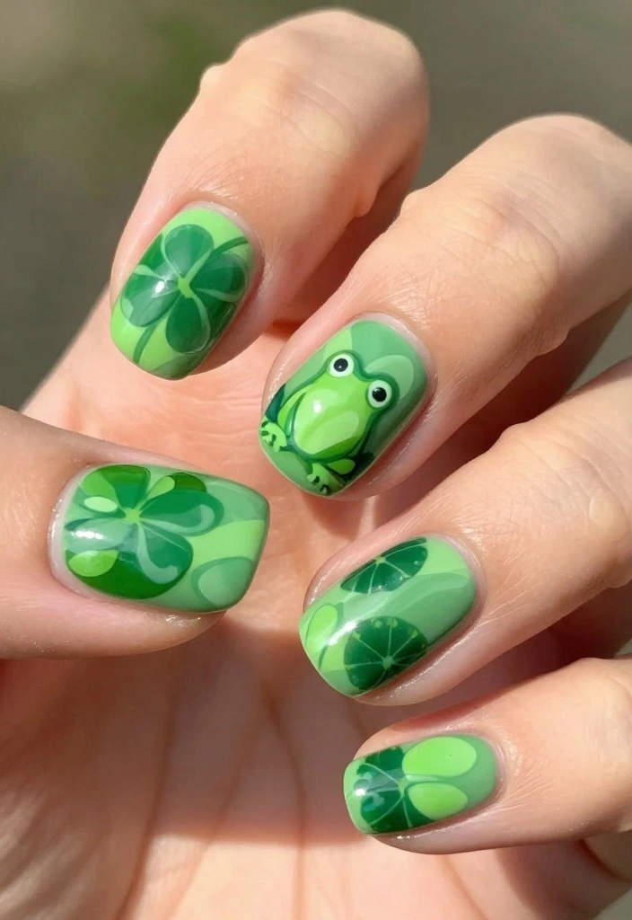 15 Easy Frog Nails Designs That Will Get You Noticed! - 3. Froggy Lilypad Charm 1