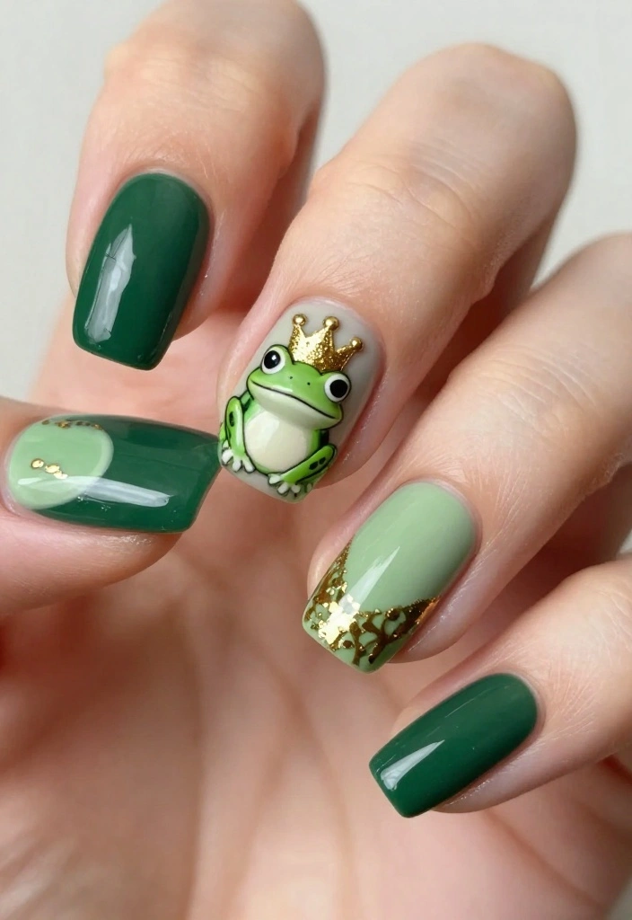 15 Easy Frog Nails Designs That Will Get You Noticed! - 5. Frog Prince Glam 1