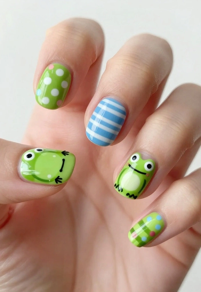15 Easy Frog Nails Designs That Will Get You Noticed! - 6. Kooky Frog Patterns 1