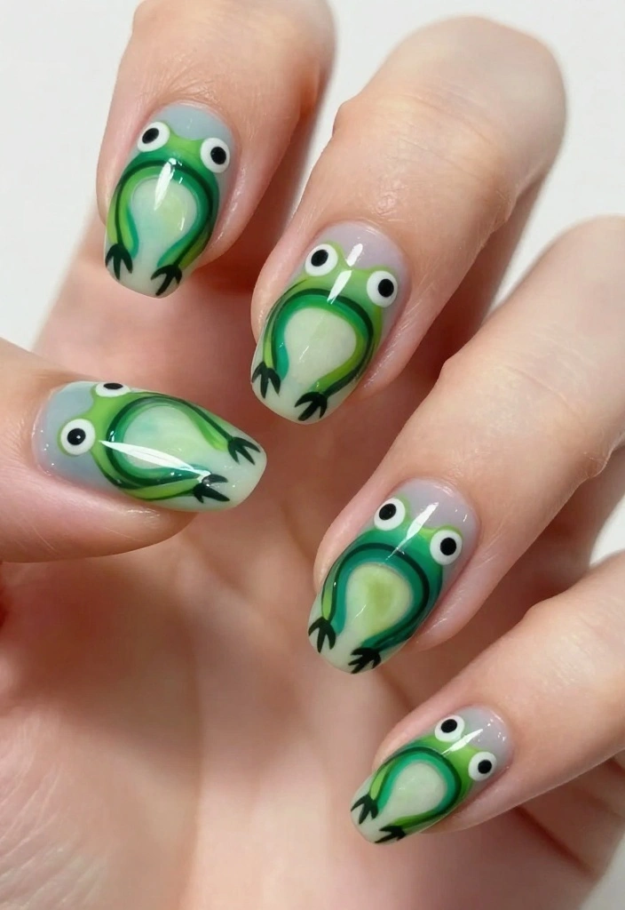 15 Easy Frog Nails Designs That Will Get You Noticed! - 7. Abstract Frog Art 1