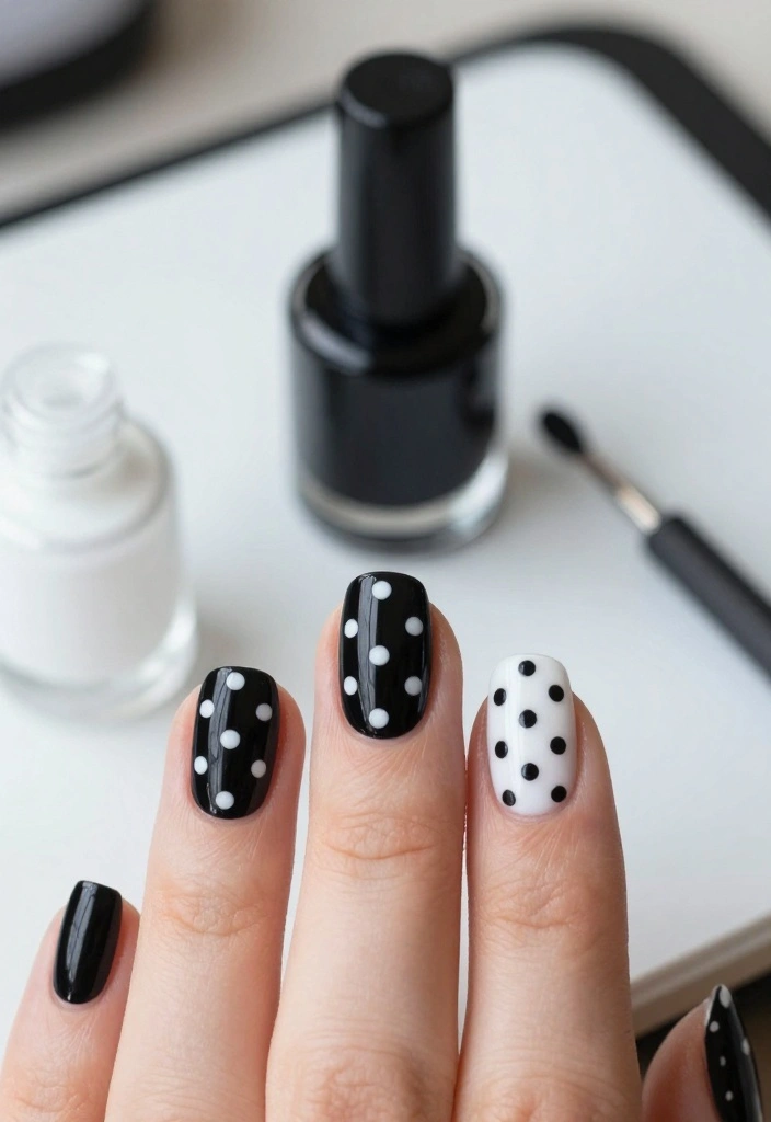 15 Easy Polka Dot Nail Designs That Will Elevate Your Style! - 1. Classic Black and White Elegance 1