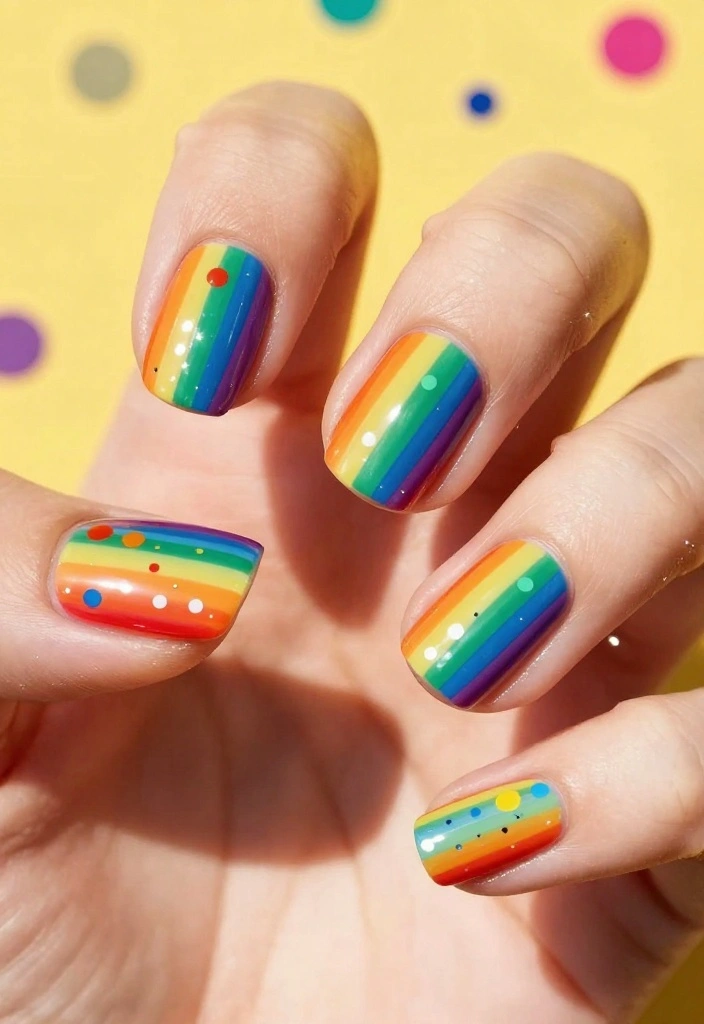 15 Easy Polka Dot Nail Designs That Will Elevate Your Style! - 3. Vibrant Rainbow Fun 1