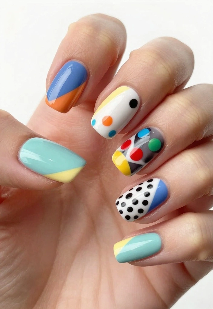 15 Easy Polka Dot Nail Designs That Will Elevate Your Style! - 6. Geometric Polka Influence 1