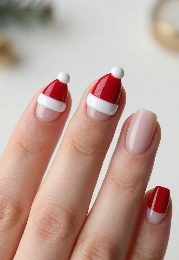 15 Easy Santa Hat Nails to Brighten Up Your Holiday Look (No Talent Required!) - 13. Minimalist Santa Hat Designs 1