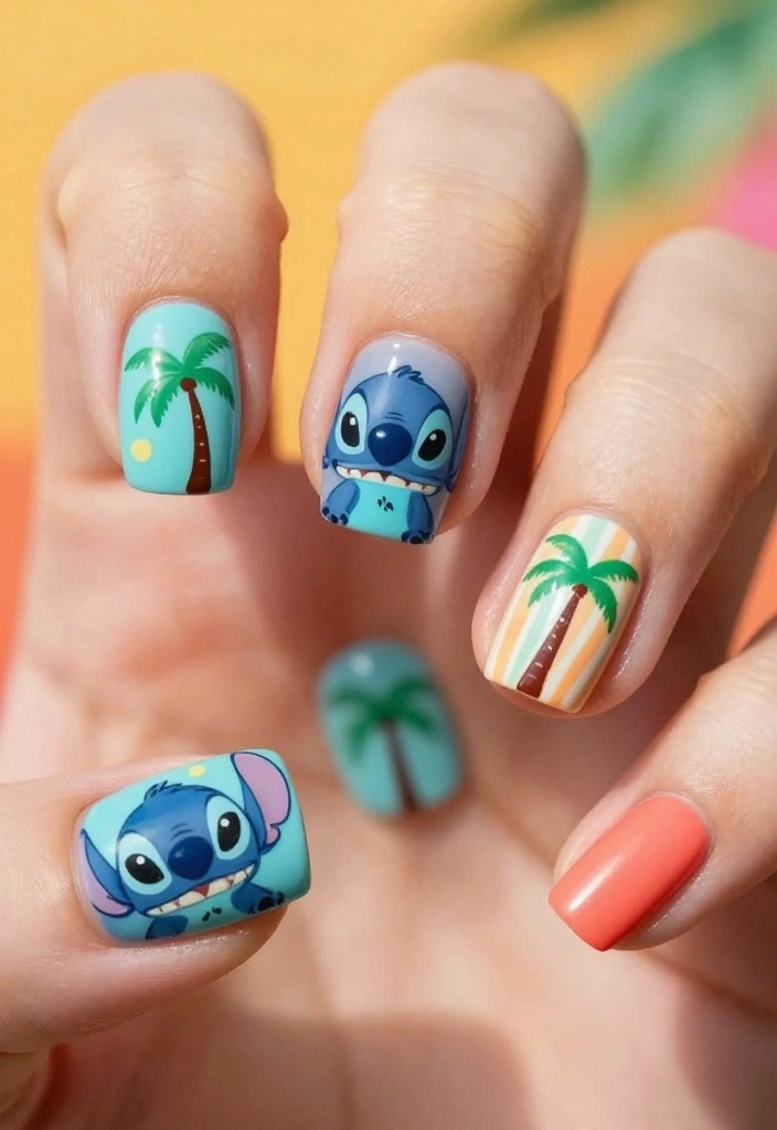15 Fun Disneyland Nail Inspirations That Will Transport You to the Magic Kingdom! ✨ - 11. Stitch’s Tropical Paradise 1