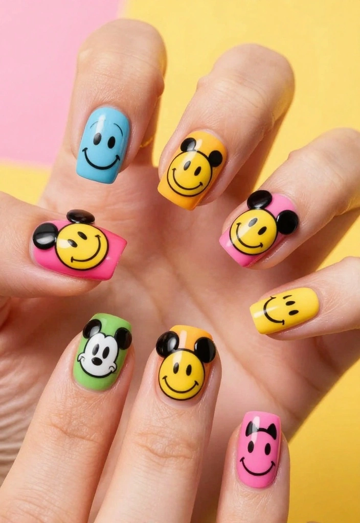 15 Fun Disneyland Nail Inspirations That Will Transport You to the Magic Kingdom! ✨ - 15. Disney Emoji Fun 1